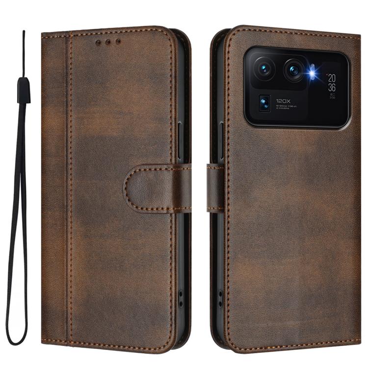 For Xiaomi Mi 11 Ultra Line Splicing Buckle Retro Leather Phone Case