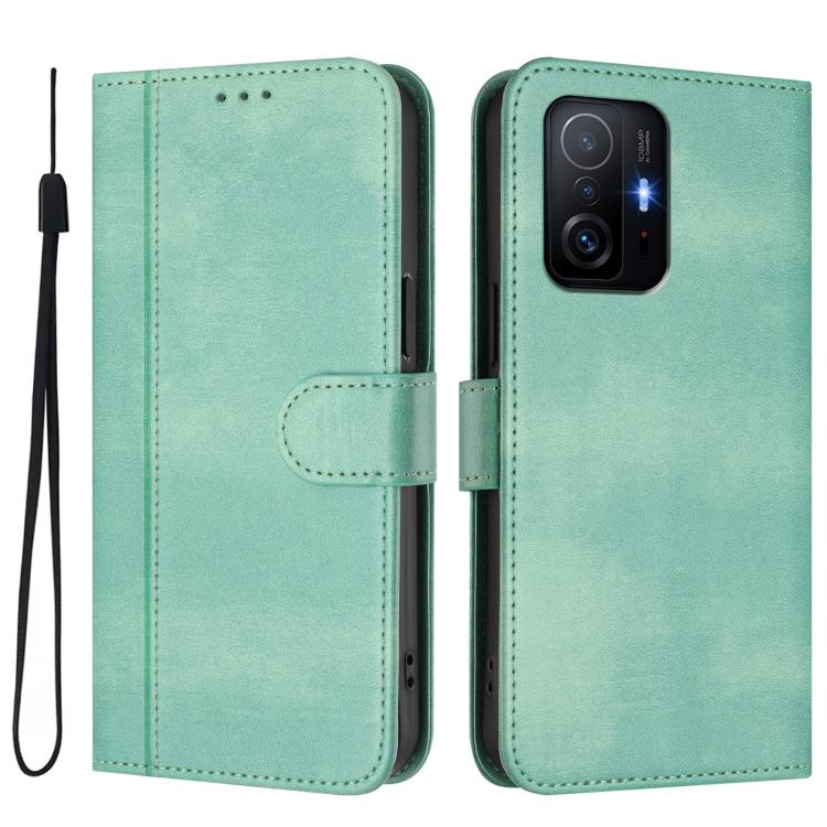 For Xiaomi 11T / 11T Pro Line Splicing Buckle Retro Leather Phone Case