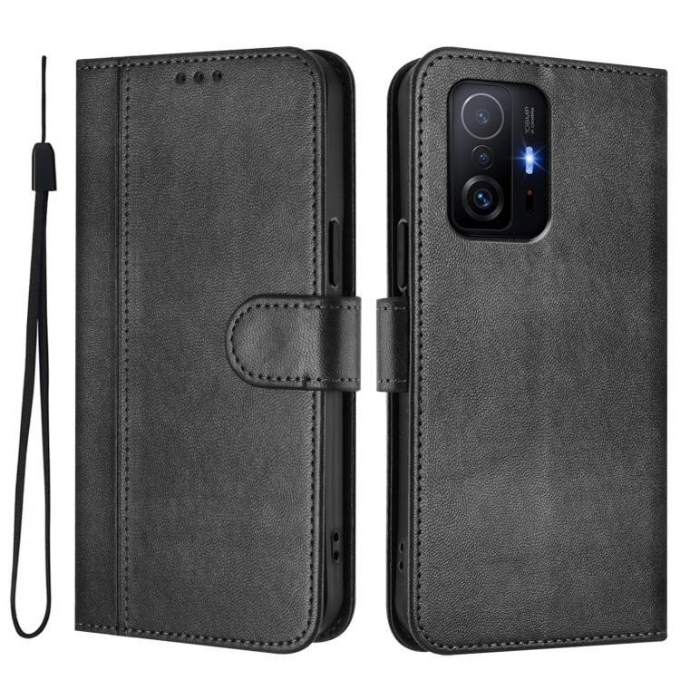 For Xiaomi 11T / 11T Pro Line Splicing Buckle Retro Leather Phone Case