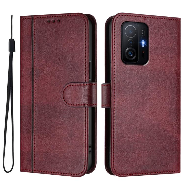 For Xiaomi 11T / 11T Pro Line Splicing Buckle Retro Leather Phone Case