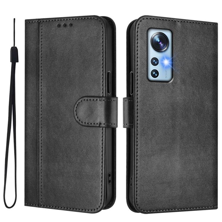 For Xiaomi 12 5G / 12X 5G / 12S 5G Line Splicing Buckle Retro Leather Phone Case