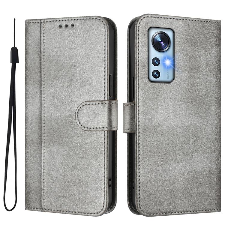 For Xiaomi 12 5G / 12X 5G / 12S 5G Line Splicing Buckle Retro Leather Phone Case