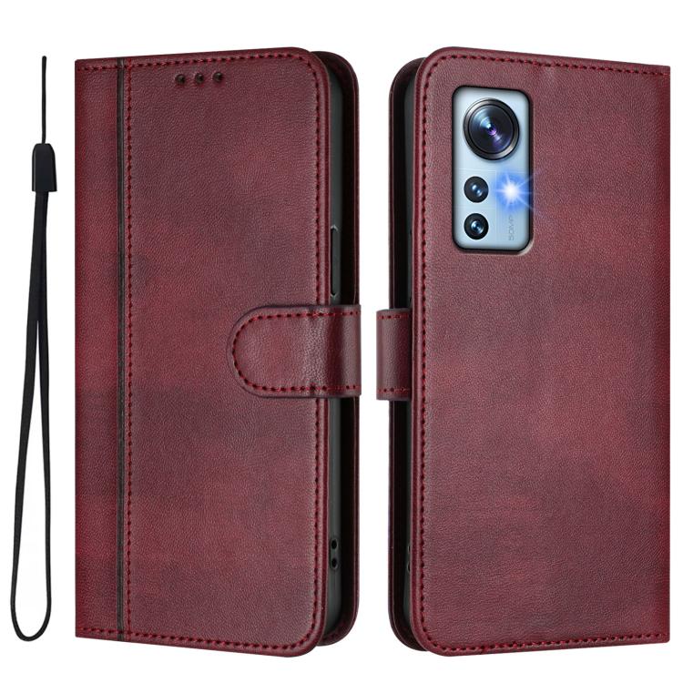For Xiaomi 12 5G / 12X 5G / 12S 5G Line Splicing Buckle Retro Leather Phone Case