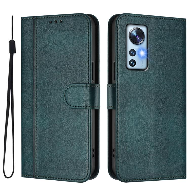 For Xiaomi 12 5G / 12X 5G / 12S 5G Line Splicing Buckle Retro Leather Phone Case