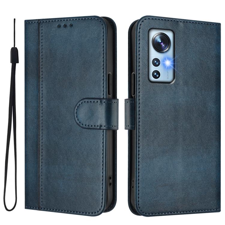 For Xiaomi 12 5G / 12X 5G / 12S 5G Line Splicing Buckle Retro Leather Phone Case