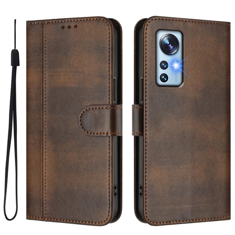 For Xiaomi 12 5G / 12X 5G / 12S 5G Line Splicing Buckle Retro Leather Phone Case