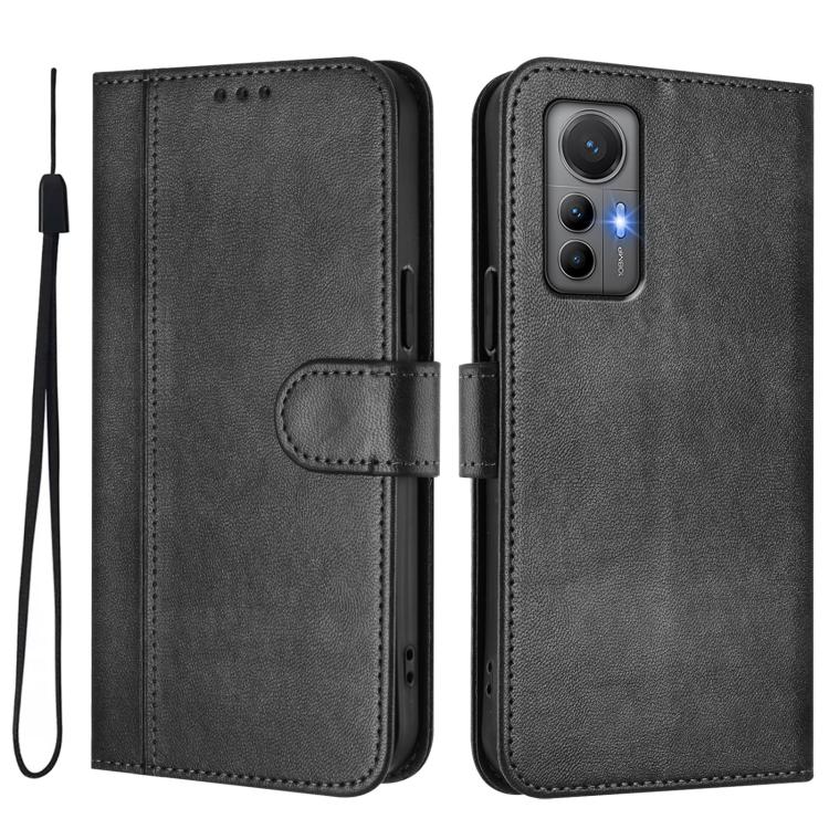 For Xiaomi 12 Lite Line Splicing Buckle Retro Leather Phone Case