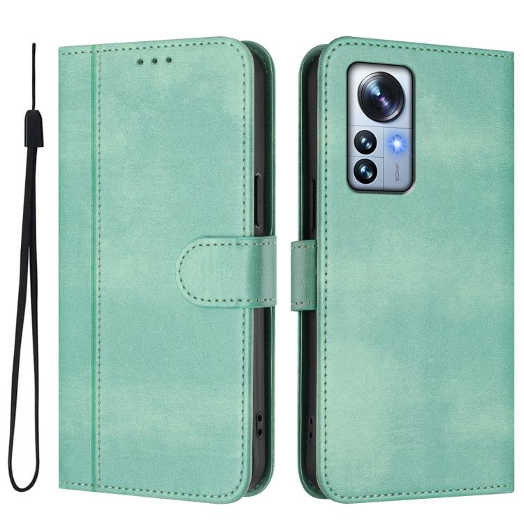 For Xiaomi 12 Pro / 12S Pro Line Splicing Buckle Retro Leather Phone Case
