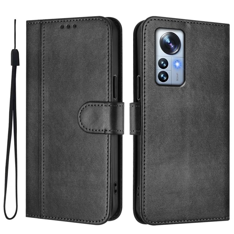 For Xiaomi 12 Pro / 12S Pro Line Splicing Buckle Retro Leather Phone Case