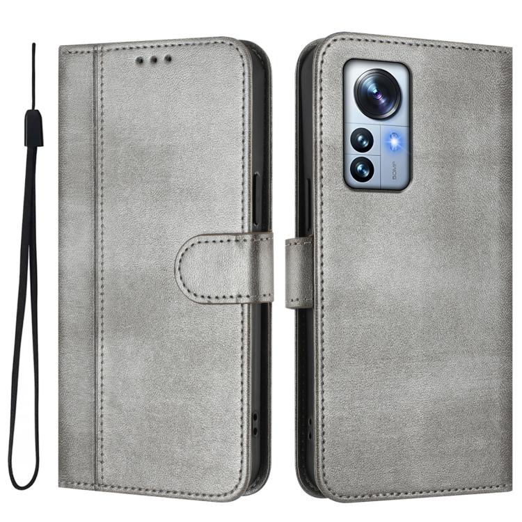 For Xiaomi 12 Pro / 12S Pro Line Splicing Buckle Retro Leather Phone Case