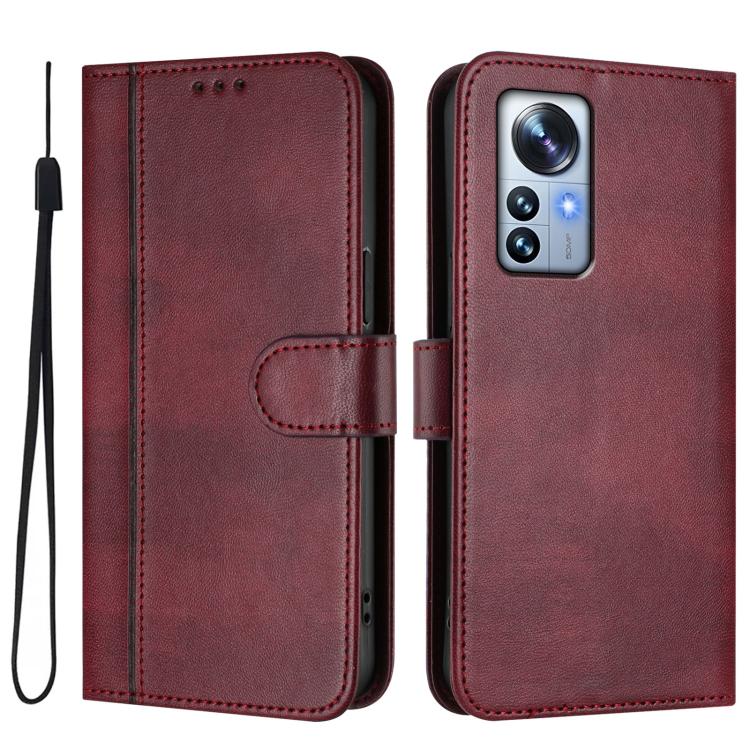 For Xiaomi 12 Pro / 12S Pro Line Splicing Buckle Retro Leather Phone Case