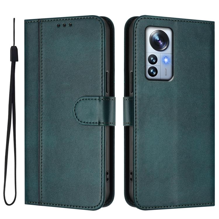For Xiaomi 12 Pro / 12S Pro Line Splicing Buckle Retro Leather Phone Case