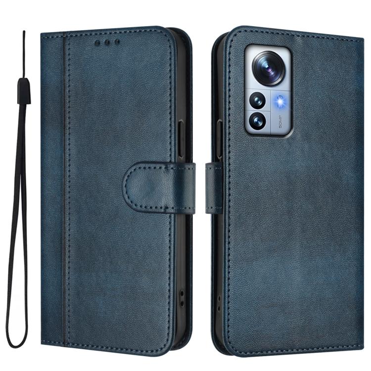 For Xiaomi 12 Pro / 12S Pro Line Splicing Buckle Retro Leather Phone Case
