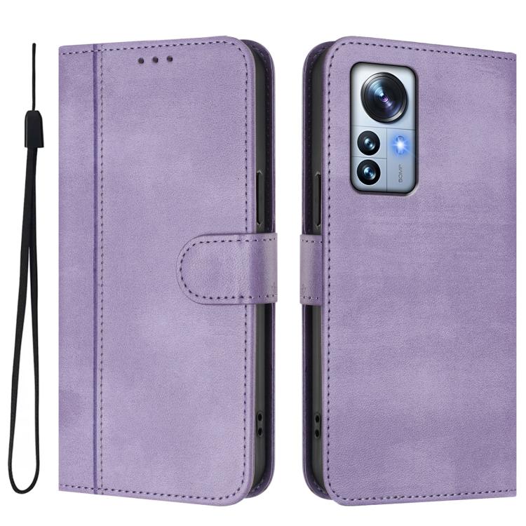 For Xiaomi 12 Pro / 12S Pro Line Splicing Buckle Retro Leather Phone Case