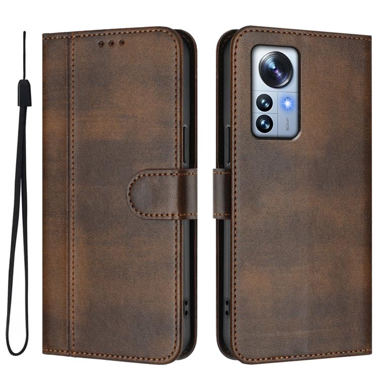For Xiaomi 12 Pro / 12S Pro Line Splicing Buckle Retro Leather Phone Case