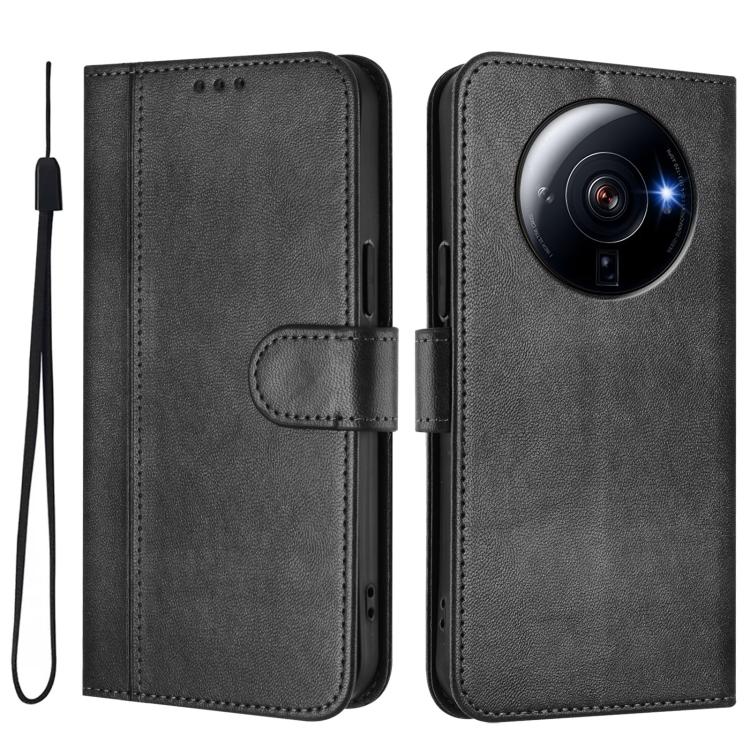 For Xiaomi 12S Ultra Line Splicing Buckle Retro Leather Phone Case