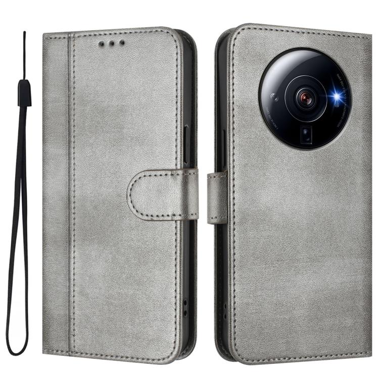 For Xiaomi 12S Ultra Line Splicing Buckle Retro Leather Phone Case