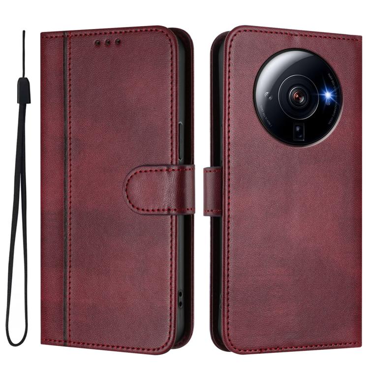 For Xiaomi 12S Ultra Line Splicing Buckle Retro Leather Phone Case
