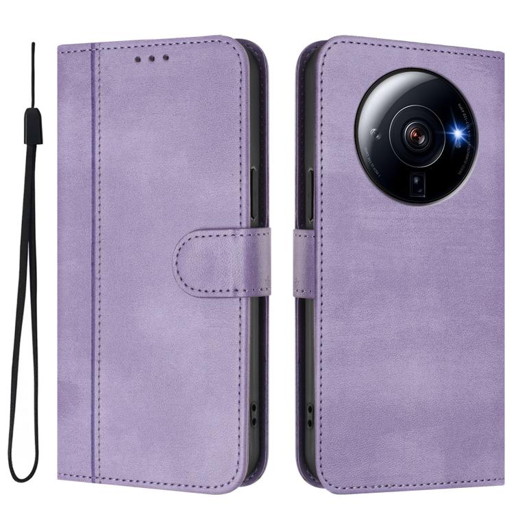 For Xiaomi 12S Ultra Line Splicing Buckle Retro Leather Phone Case