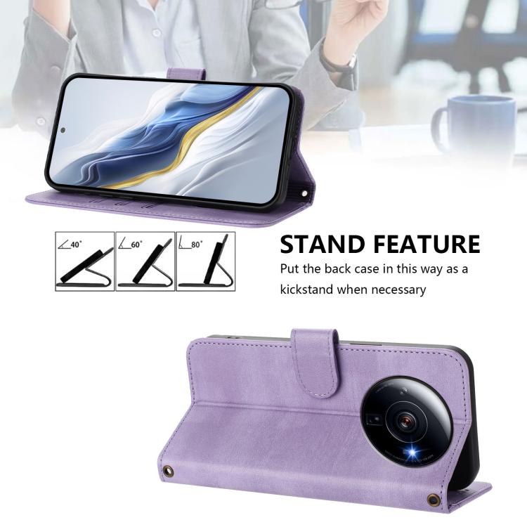 For Xiaomi 12S Ultra Line Splicing Buckle Retro Leather Phone Case