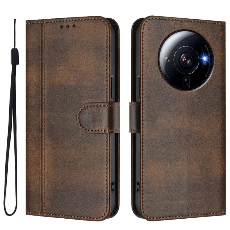 For Xiaomi 12S Ultra Line Splicing Buckle Retro Leather Phone Case