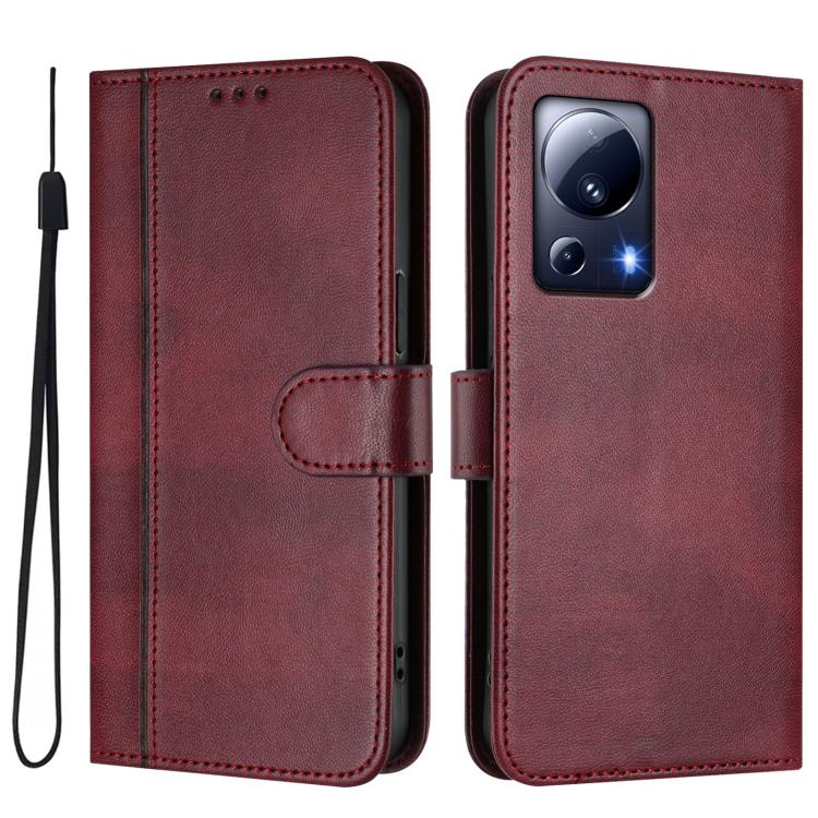 For Xiaomi 13 Lite 5G / Civi 2 Line Splicing Buckle Retro Leather Phone Case