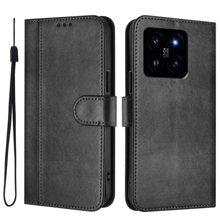 For Xiaomi 14 5G Line Splicing Buckle Retro Leather Phone Case
