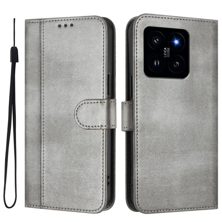 For Xiaomi 14 5G Line Splicing Buckle Retro Leather Phone Case
