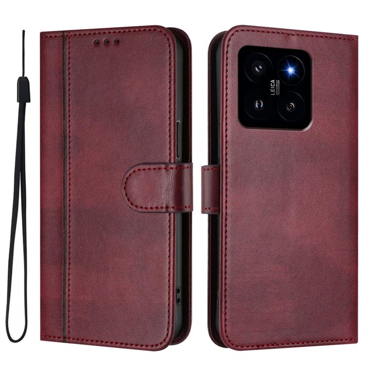 For Xiaomi 14 5G Line Splicing Buckle Retro Leather Phone Case