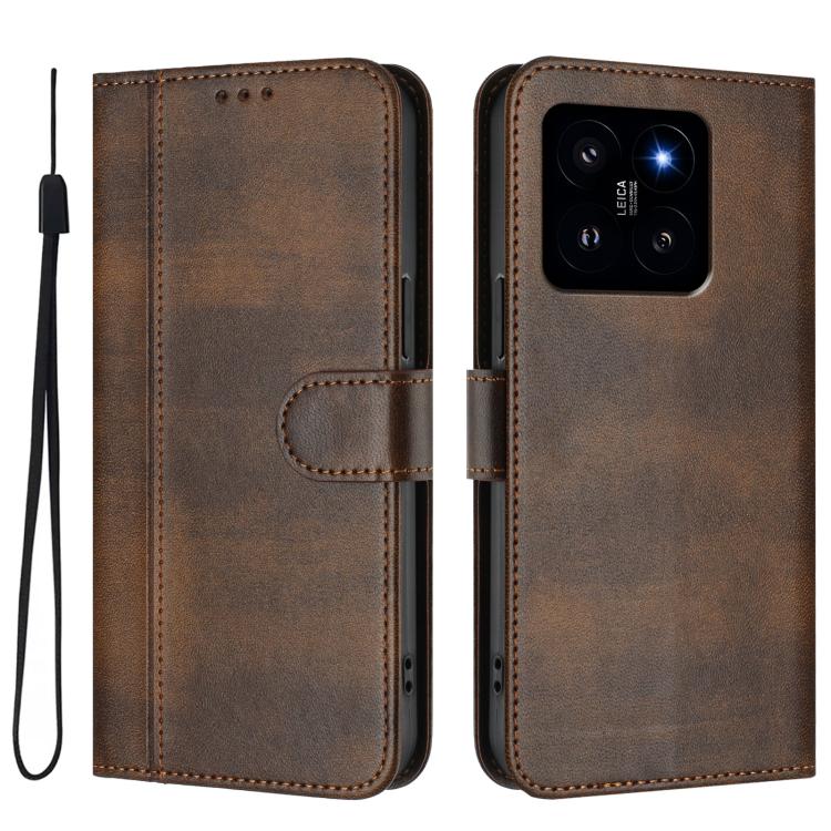For Xiaomi 14 5G Line Splicing Buckle Retro Leather Phone Case