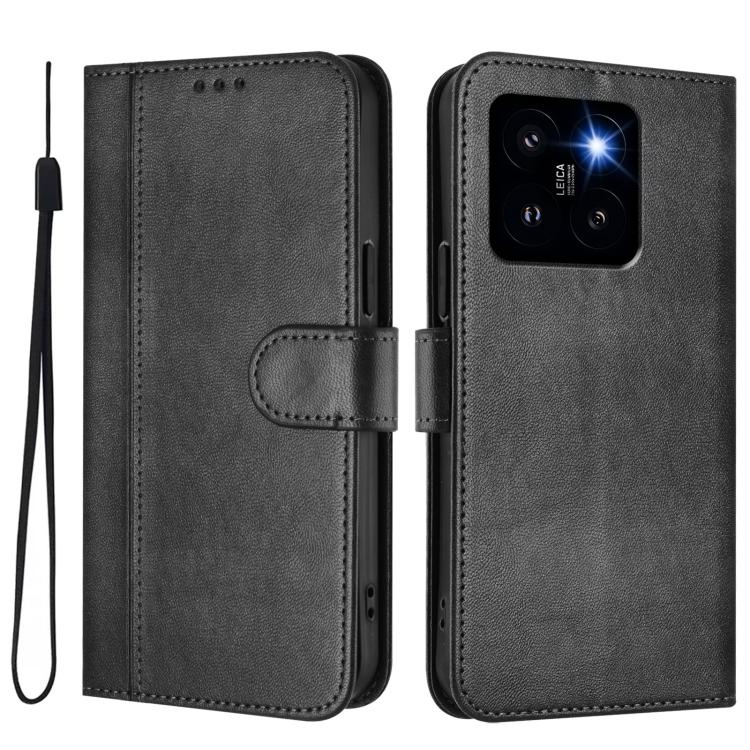 For Xiaomi 14 Pro 5G Line Splicing Buckle Retro Leather Phone Case