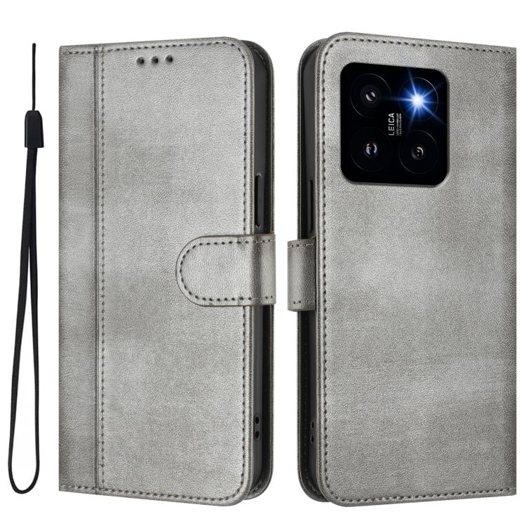 For Xiaomi 14 Pro 5G Line Splicing Buckle Retro Leather Phone Case