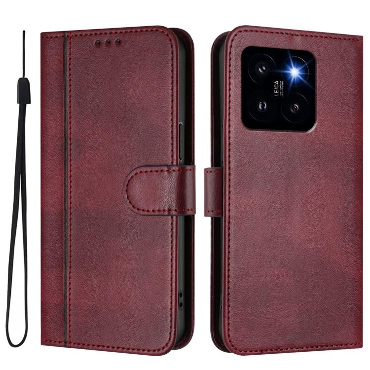 For Xiaomi 14 Pro 5G Line Splicing Buckle Retro Leather Phone Case
