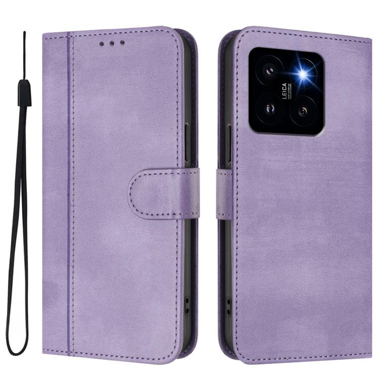 For Xiaomi 14 Pro 5G Line Splicing Buckle Retro Leather Phone Case