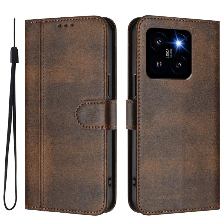 For Xiaomi 14 Pro 5G Line Splicing Buckle Retro Leather Phone Case