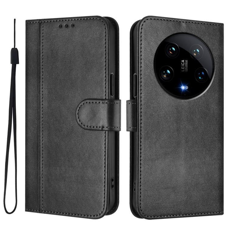 For Xiaomi 14 Ultra 5G Line Splicing Buckle Retro Leather Phone Case