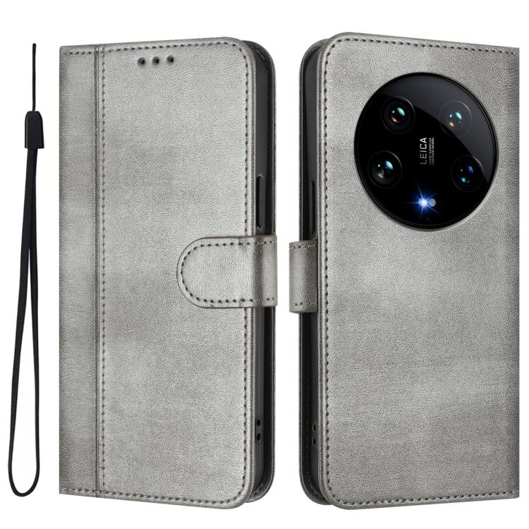For Xiaomi 14 Ultra 5G Line Splicing Buckle Retro Leather Phone Case
