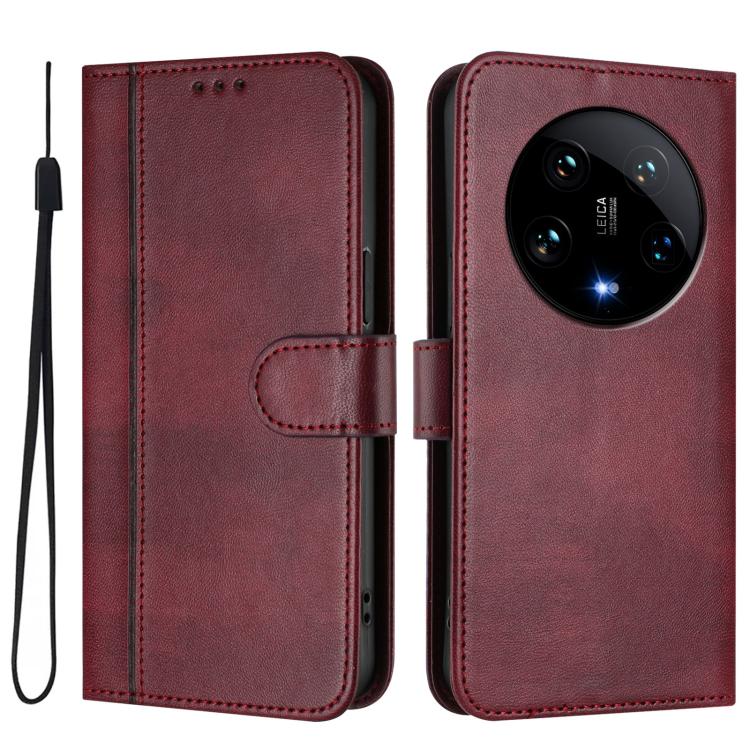 For Xiaomi 14 Ultra 5G Line Splicing Buckle Retro Leather Phone Case
