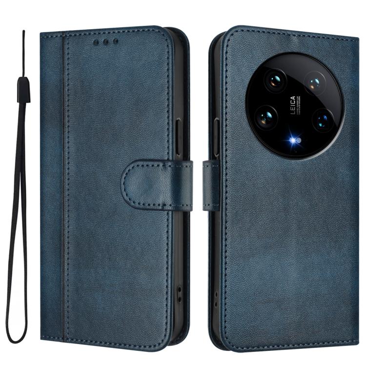 For Xiaomi 14 Ultra 5G Line Splicing Buckle Retro Leather Phone Case