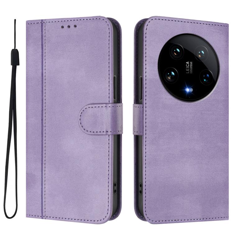 For Xiaomi 14 Ultra 5G Line Splicing Buckle Retro Leather Phone Case