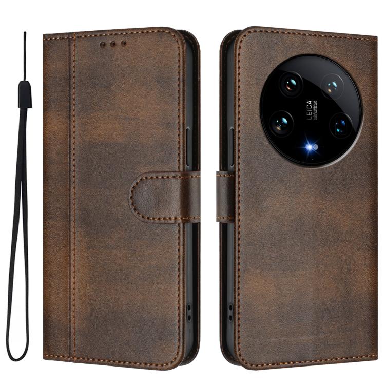 For Xiaomi 14 Ultra 5G Line Splicing Buckle Retro Leather Phone Case
