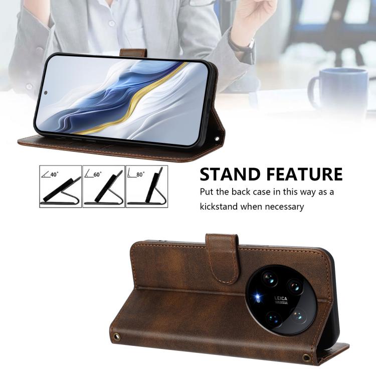 For Xiaomi 14 Ultra 5G Line Splicing Buckle Retro Leather Phone Case