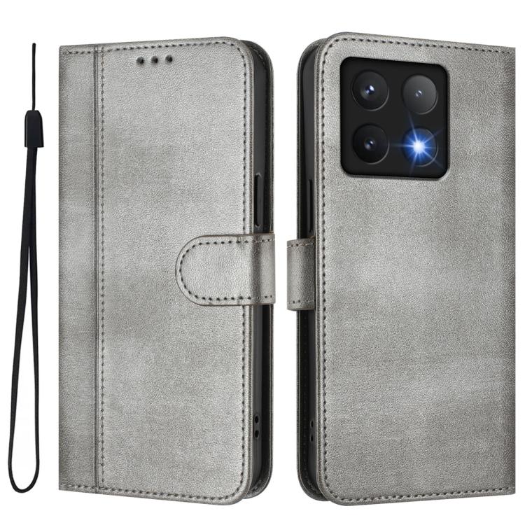 For Xiaomi 14T 5G Line Splicing Buckle Retro Leather Phone Case