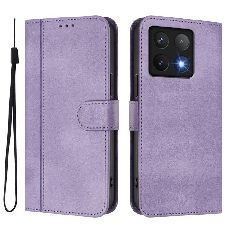For Xiaomi 14T 5G Line Splicing Buckle Retro Leather Phone Case