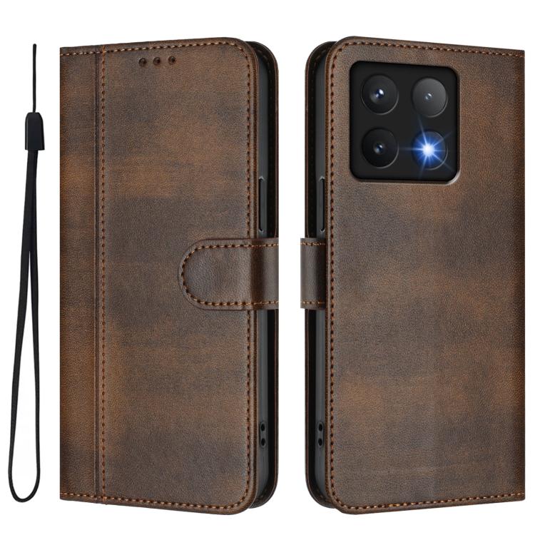 For Xiaomi 14T 5G Line Splicing Buckle Retro Leather Phone Case
