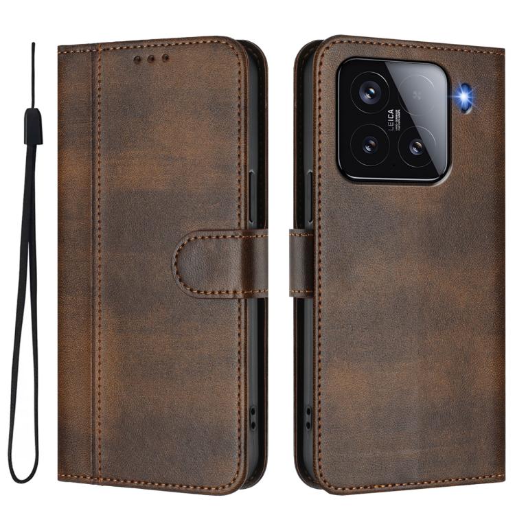 For Xiaomi 15 Line Splicing Buckle Retro Leather Phone Case