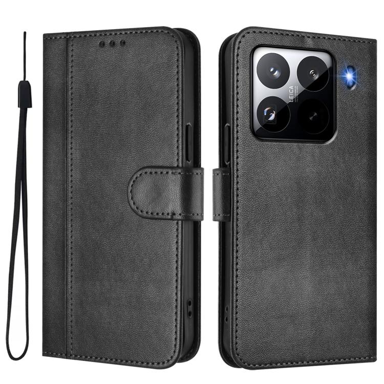 For Xiaomi 15 Pro Line Splicing Buckle Retro Leather Phone Case