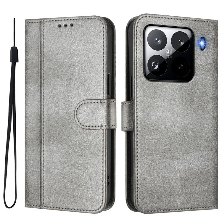 For Xiaomi 15 Pro Line Splicing Buckle Retro Leather Phone Case