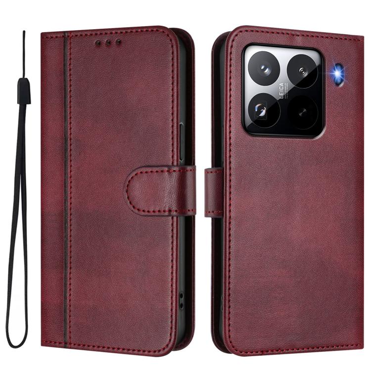 For Xiaomi 15 Pro Line Splicing Buckle Retro Leather Phone Case
