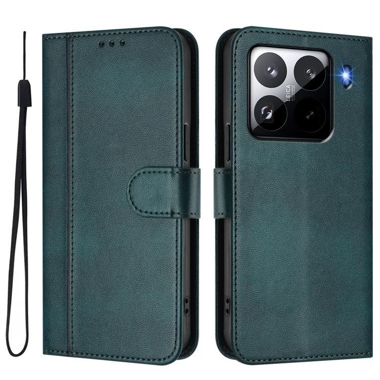 For Xiaomi 15 Pro Line Splicing Buckle Retro Leather Phone Case